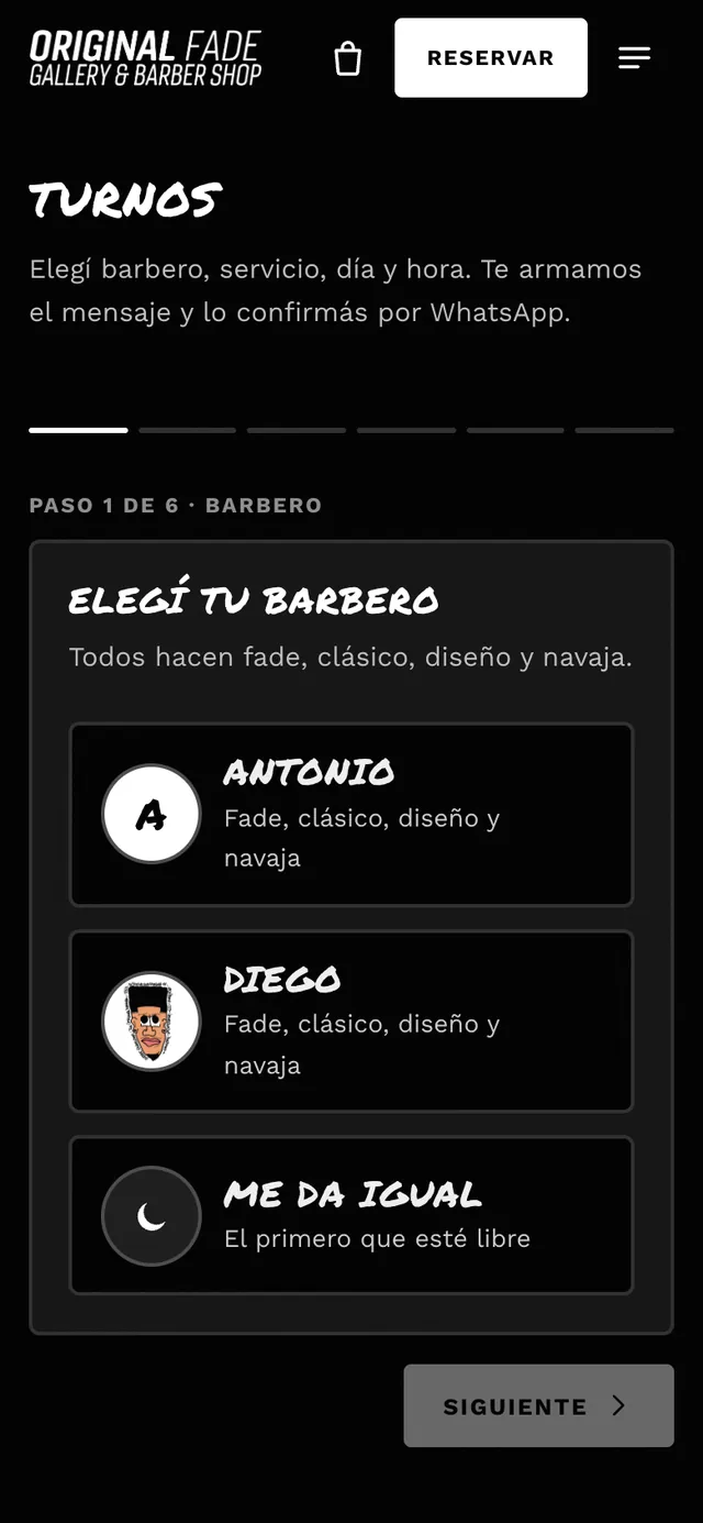 Primer paso: elegir barbero, Antonio, Diego o el primero que esté libre