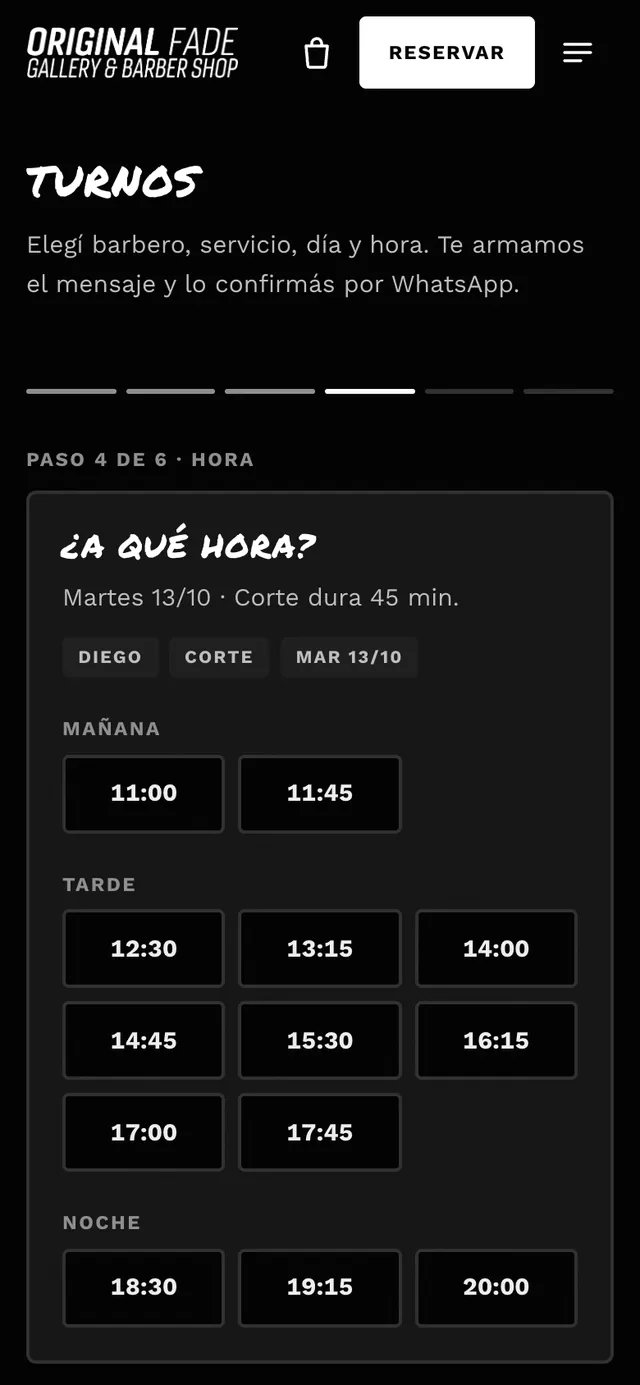 Cuarto paso: elegir la hora entre los horarios libres de mañana, tarde y noche