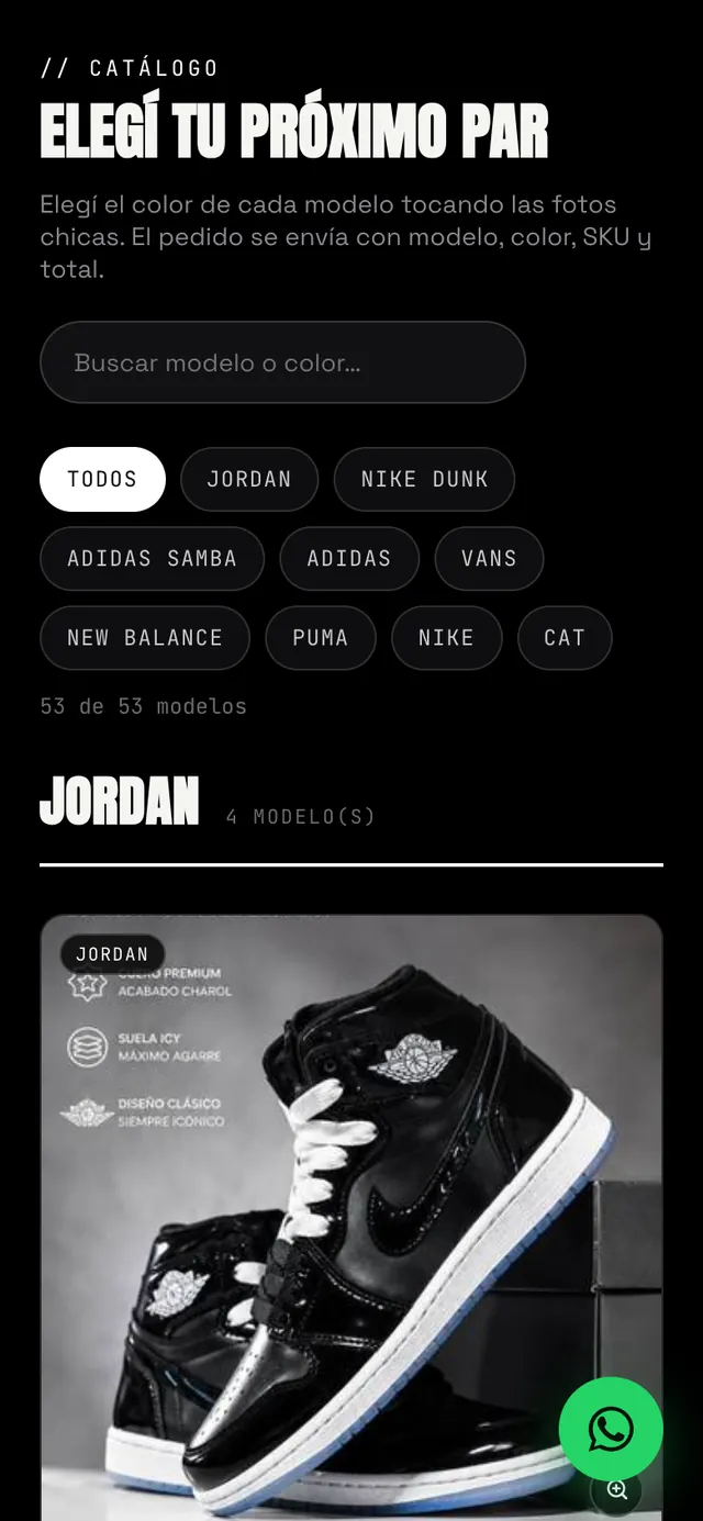 Catálogo en el celular con buscador y filtros por marca