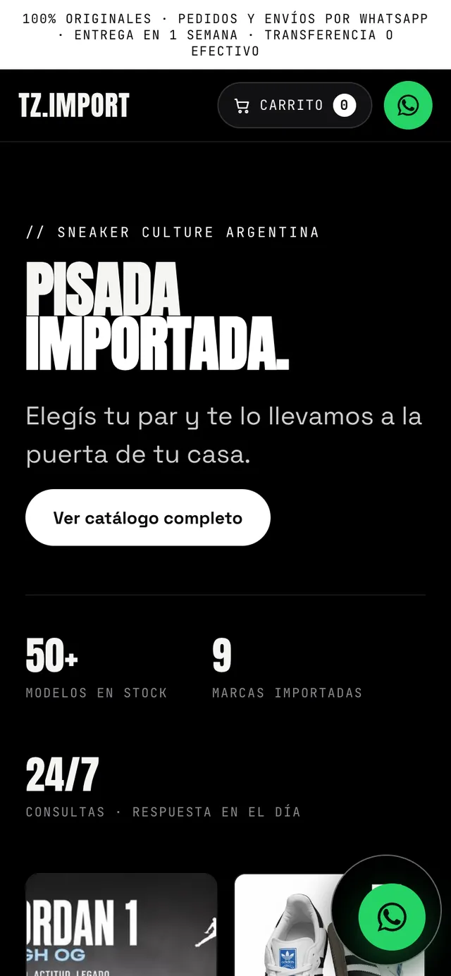 Inicio de TZ Import en el celular con el botón Ver catálogo completo